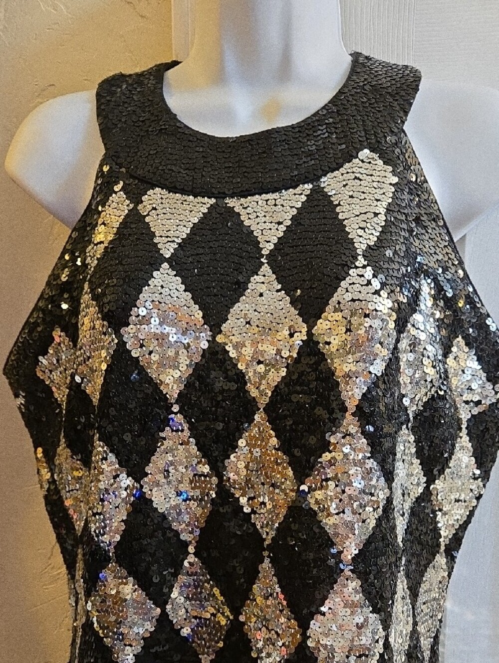 Adrienne Vittadini Black and Silver Harlequin Sequin Maxi Dress - Picture 5 of 9
